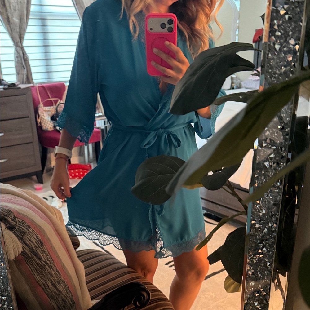 INC International Concepts Blue Lace Trim Robe